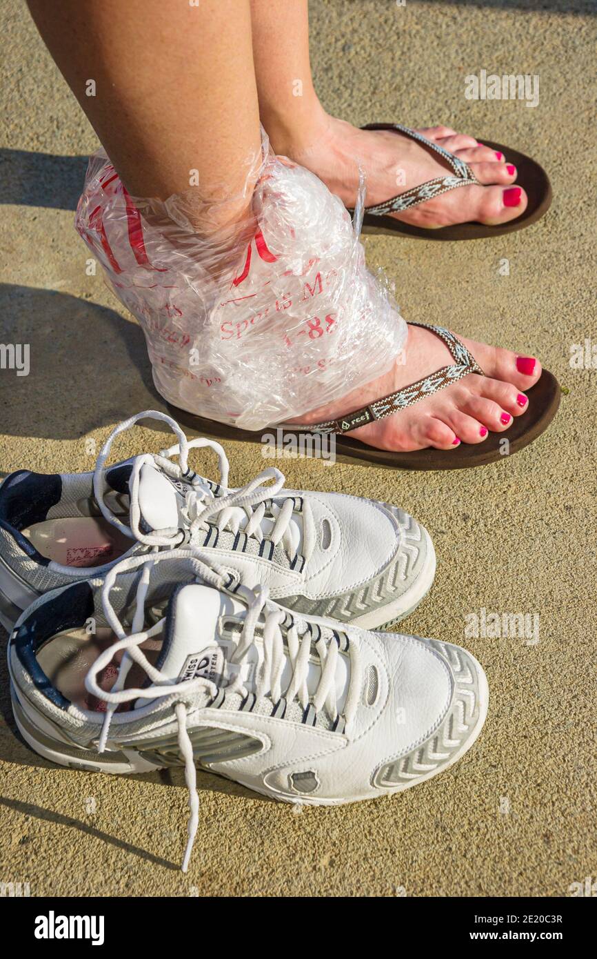 Alabama Dothan Westgate Tennis Center centre Movie Gallery Pro Classic,woman female pro player ankle ice pack injury reducing swelling, Stock Photo