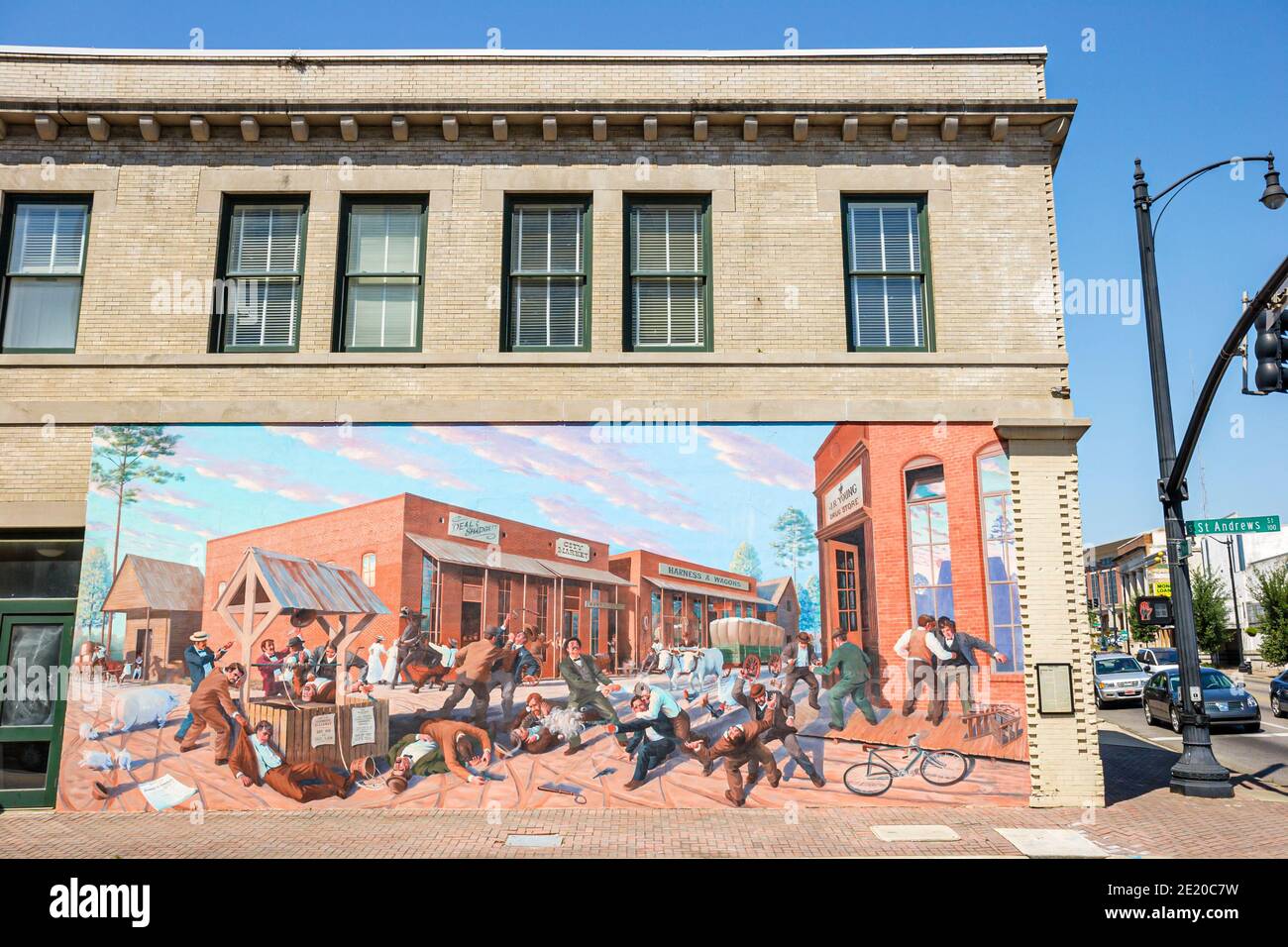Alabama Dothan St. Andrews Street Wiregrass Region murals local history,Dothan Riot 1889, Stock Photo