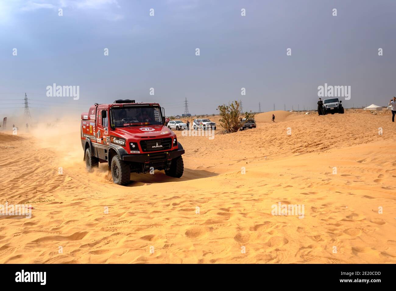 Horimlaa, Saudi Arabia - January 7, 2021: MAZ racing truck of Team MAZ Sportauto running Stage 5 of the 2021 Dakar Rally Stock Photo