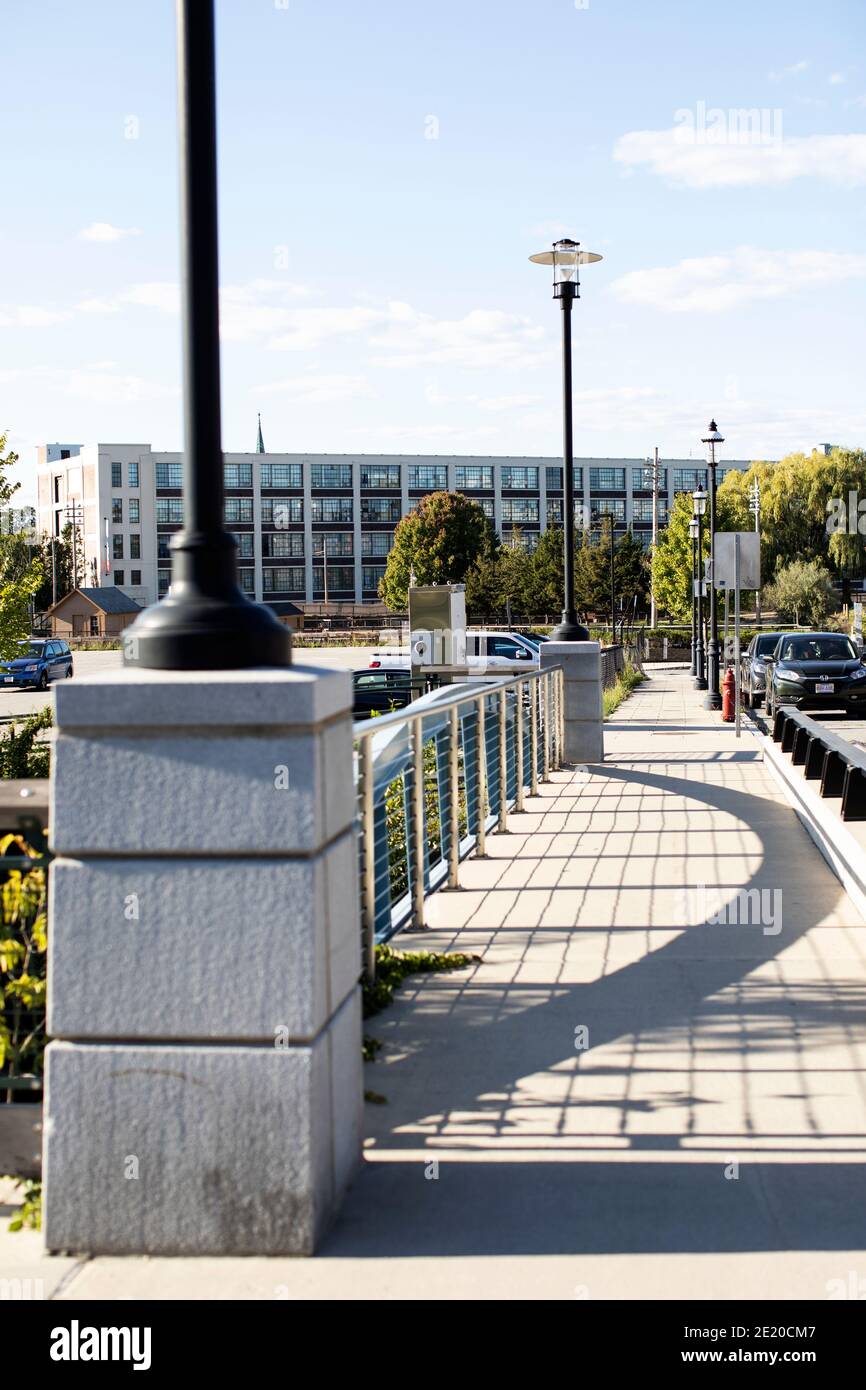 The bridge at Canal Street in downtown Lowell, Massachusetts, USA Stock