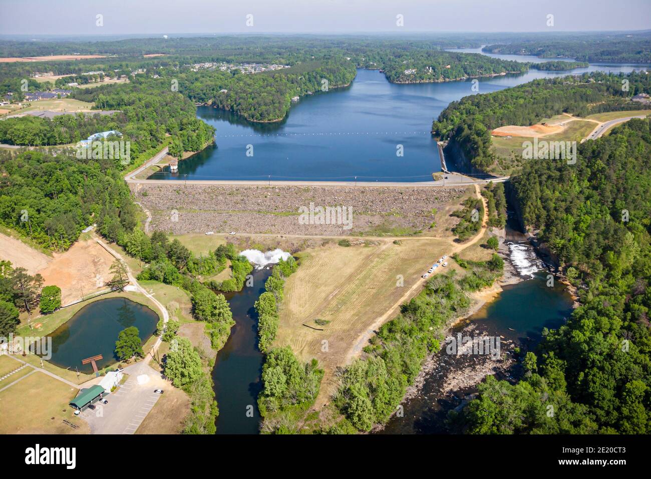Tuscaloosa Alabama,Lake Tuscaloosa New Watermelon Road Earth Dam,aerial overhead view, Stock Photo
