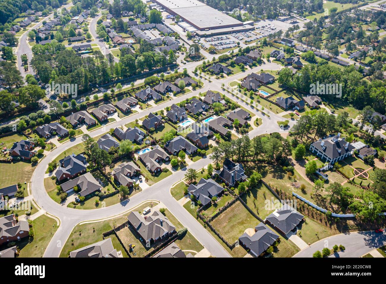 Alabama Tuscaloosa,aerial overhead view,large homes street neighborhood residential community, Stock Photo