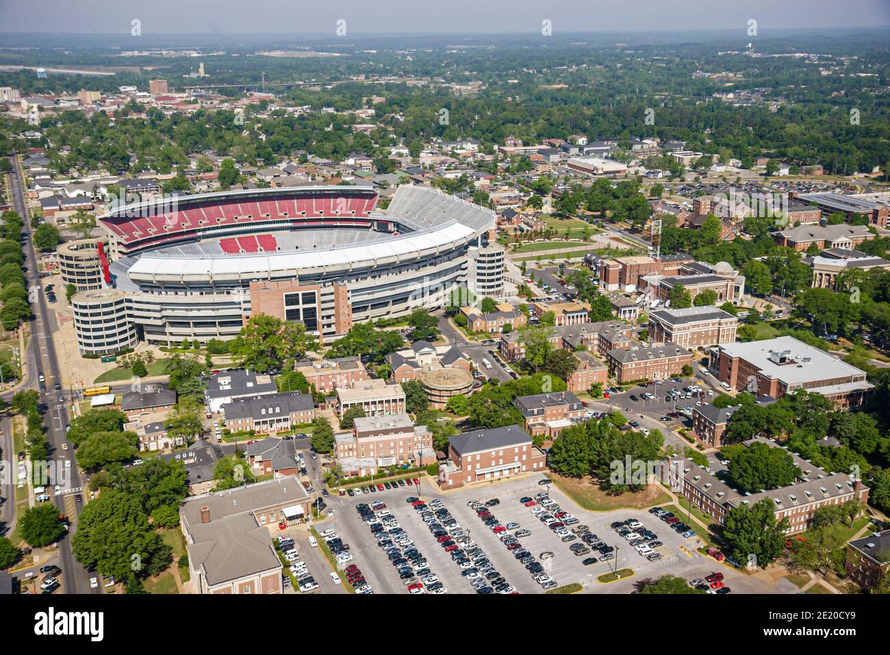 Tuscaloosa Alabama,University of Alabama,Bryant Denny Football Stadium campus,aerial overhead view, Stock Photo