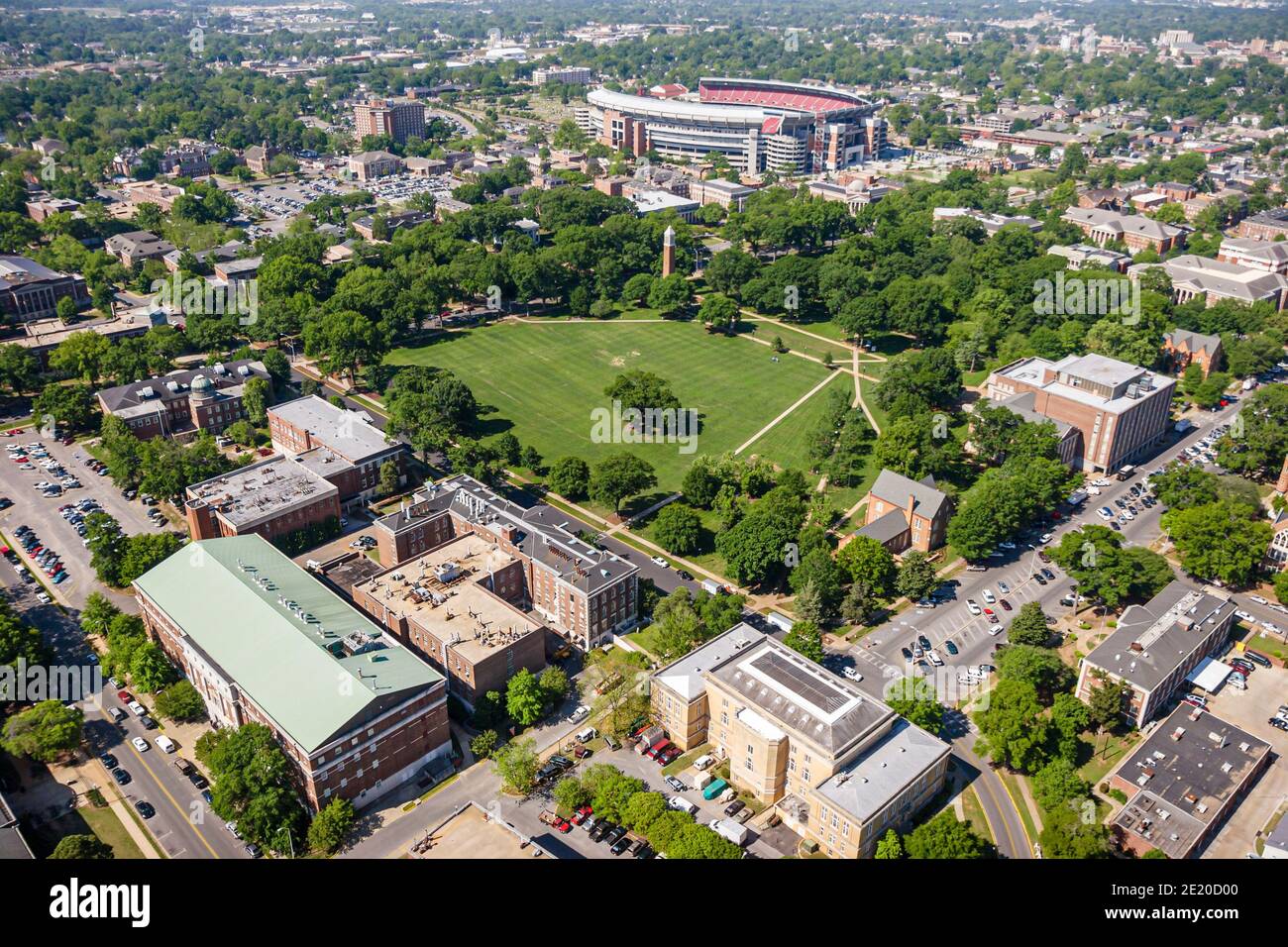Tuscaloosa Alabama,University of Alabama,Bryant Denny Football Stadium campus,aerial overhead view from above Museum of Natural History UA Honors College Stock Photo