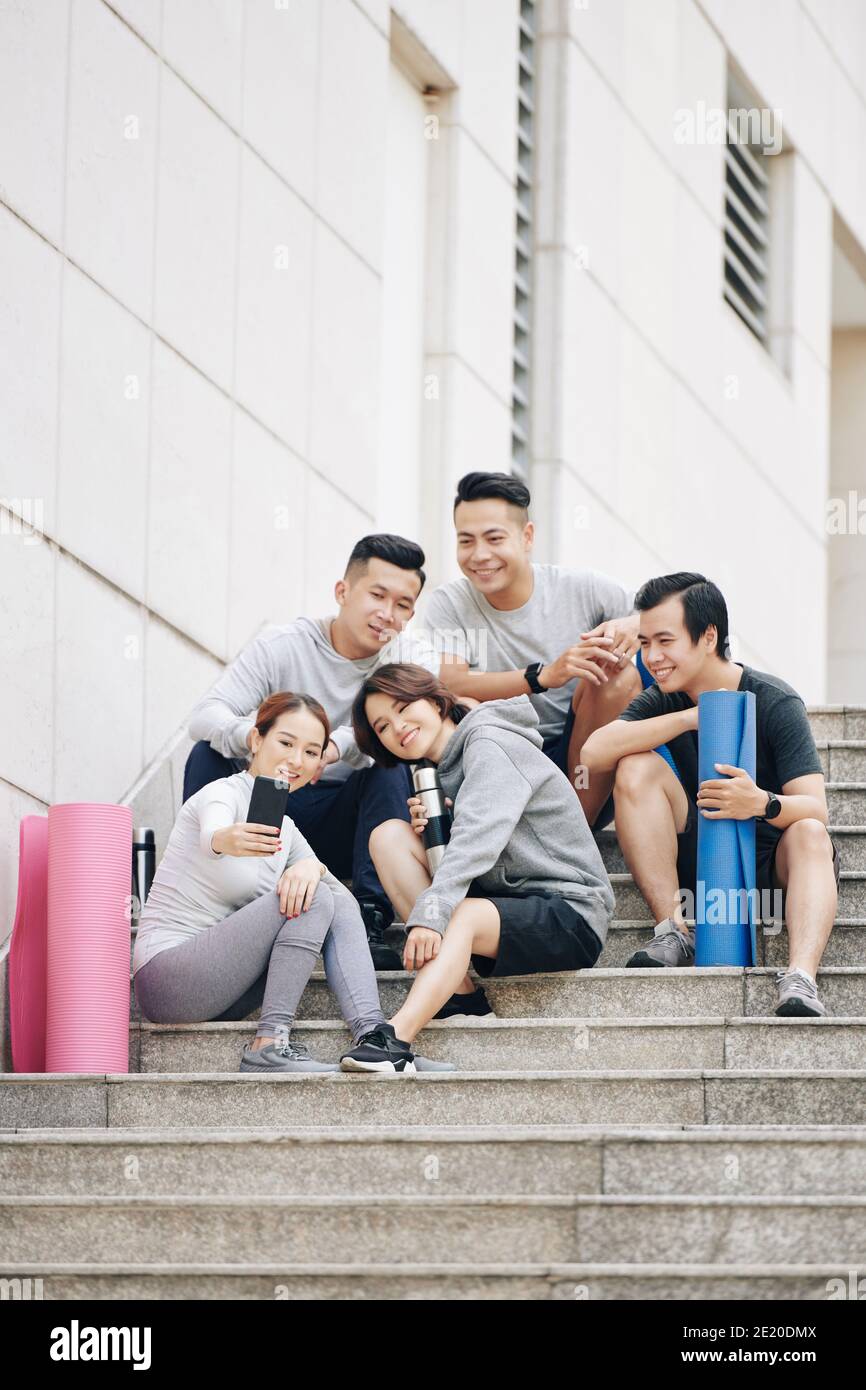 People taking selfie after training Stock Photo