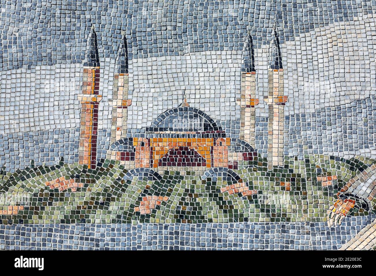 Istanbul, Turkey - 08.14.2012: Detail from the side mosaics of the large fountain pool located in the park between Sultanahmet and Hagia Sophia: Hagia Stock Photo