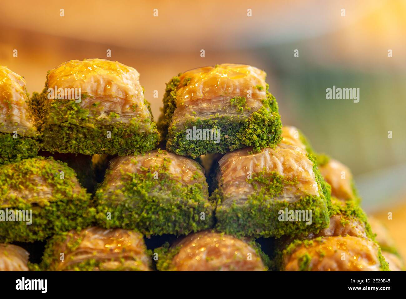 Assorted Flavors of  Turkish baklava with pistachio and other Turkish sweets, Istanbul Province. Istanbul, Turkey Stock Photo