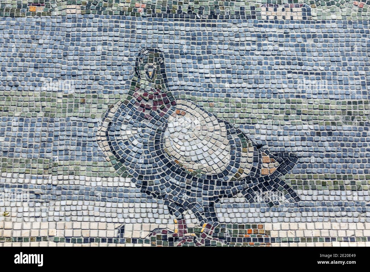 Istanbul, Turkey - 08.14.2012: Detail from the side mosaics of the large fountain pool located in the park between Sultanahmet and Hagia Sophia: Pigeo Stock Photo