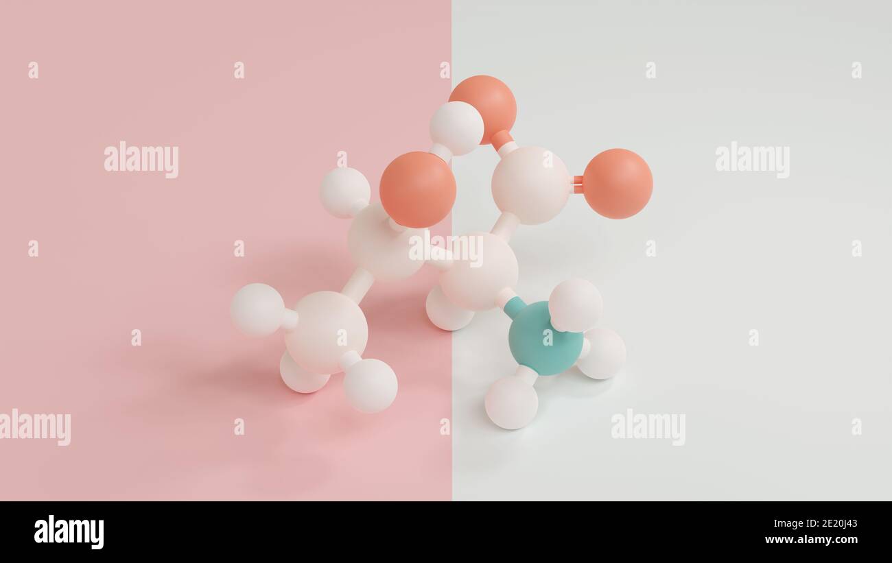 Threonine (l-threonine, Thr, T) amino acid molecule. 3D rendering. Ball ...