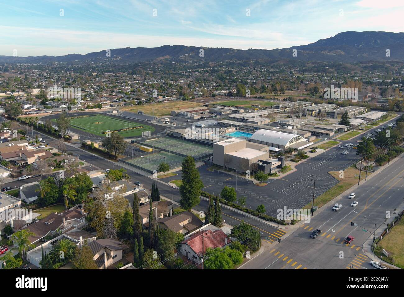 An aerial view of Newbury Park High School, Wednesday, Jan. 6, 2020, in