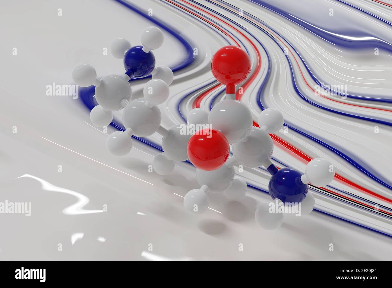 Lysine (l-lysine, Lys, K) amino acid molecule. 3D rendering. Ball and stick  molecular model shown floating just above a liquid paint surface. Color co  Stock Photo - Alamy