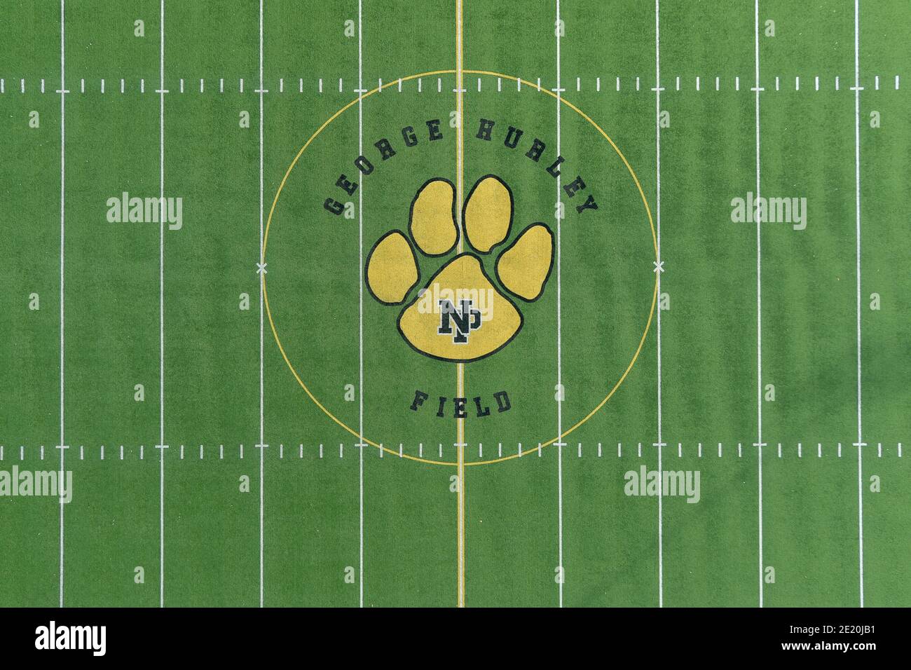 an-aerial-view-of-panther-logo-at-midfield-of-george-hurley-football