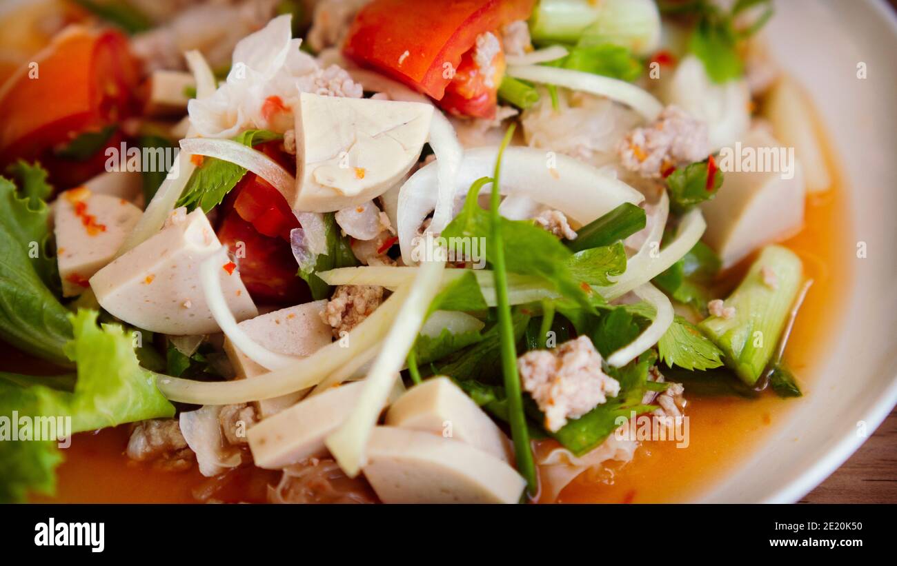 spicy vietnamese sausage salad Thai street food Stock Photo