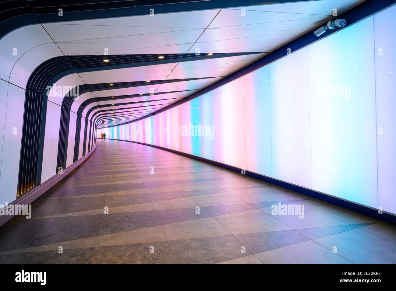 Abstract diminishing perspective view of underground light tunnel Stock Photo