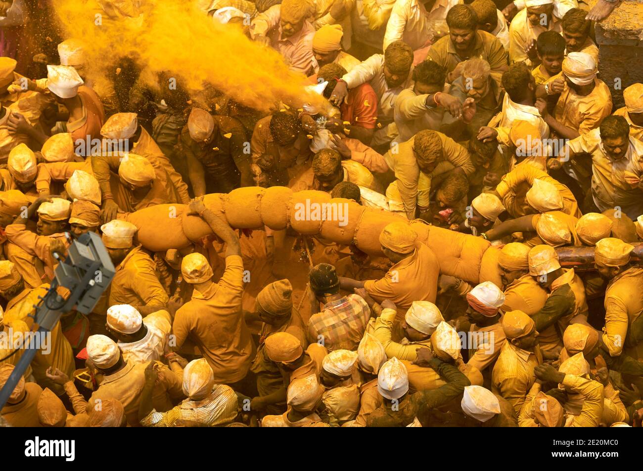 Bhandara the turmeric or haldi showering festival of jejuri Maharashtra, India. Stock Photo