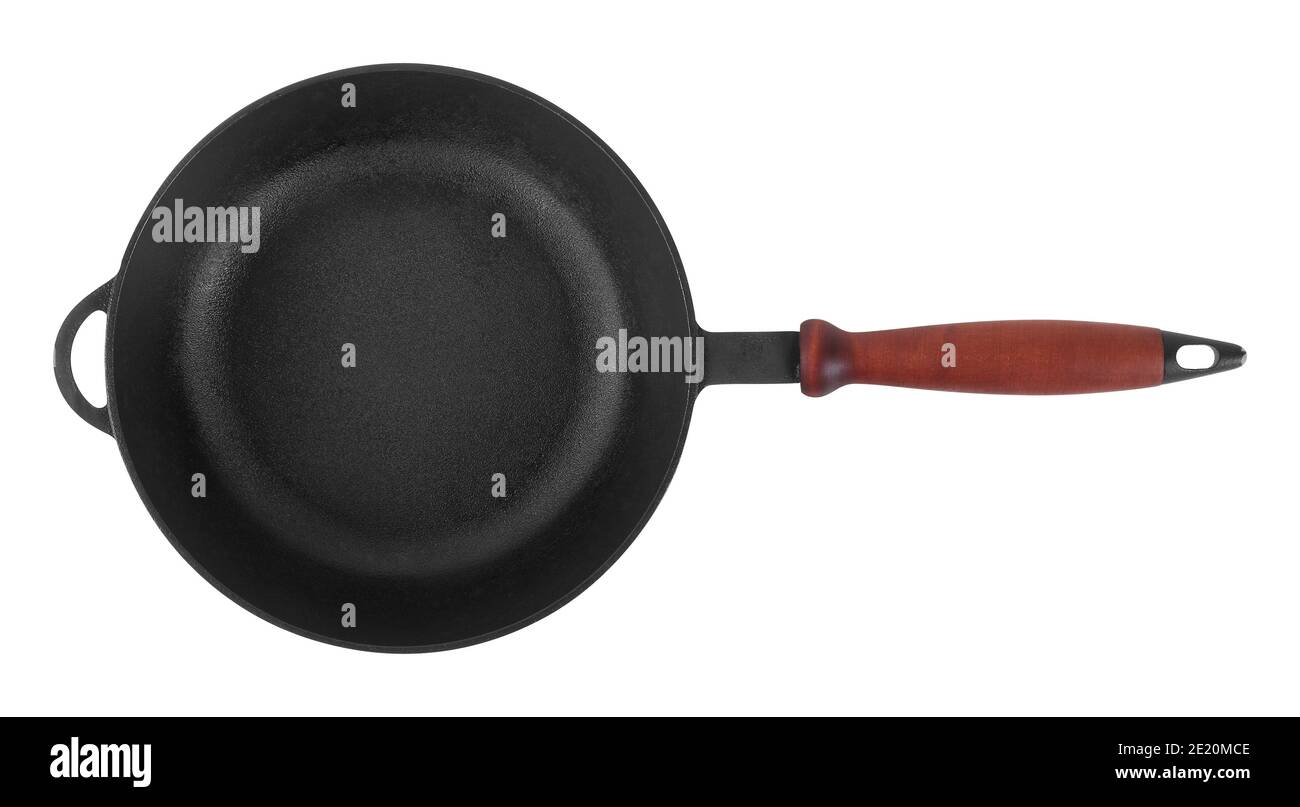 Kitchen accessories Top view cast iron frying pan isolated on a white background Stock Photo