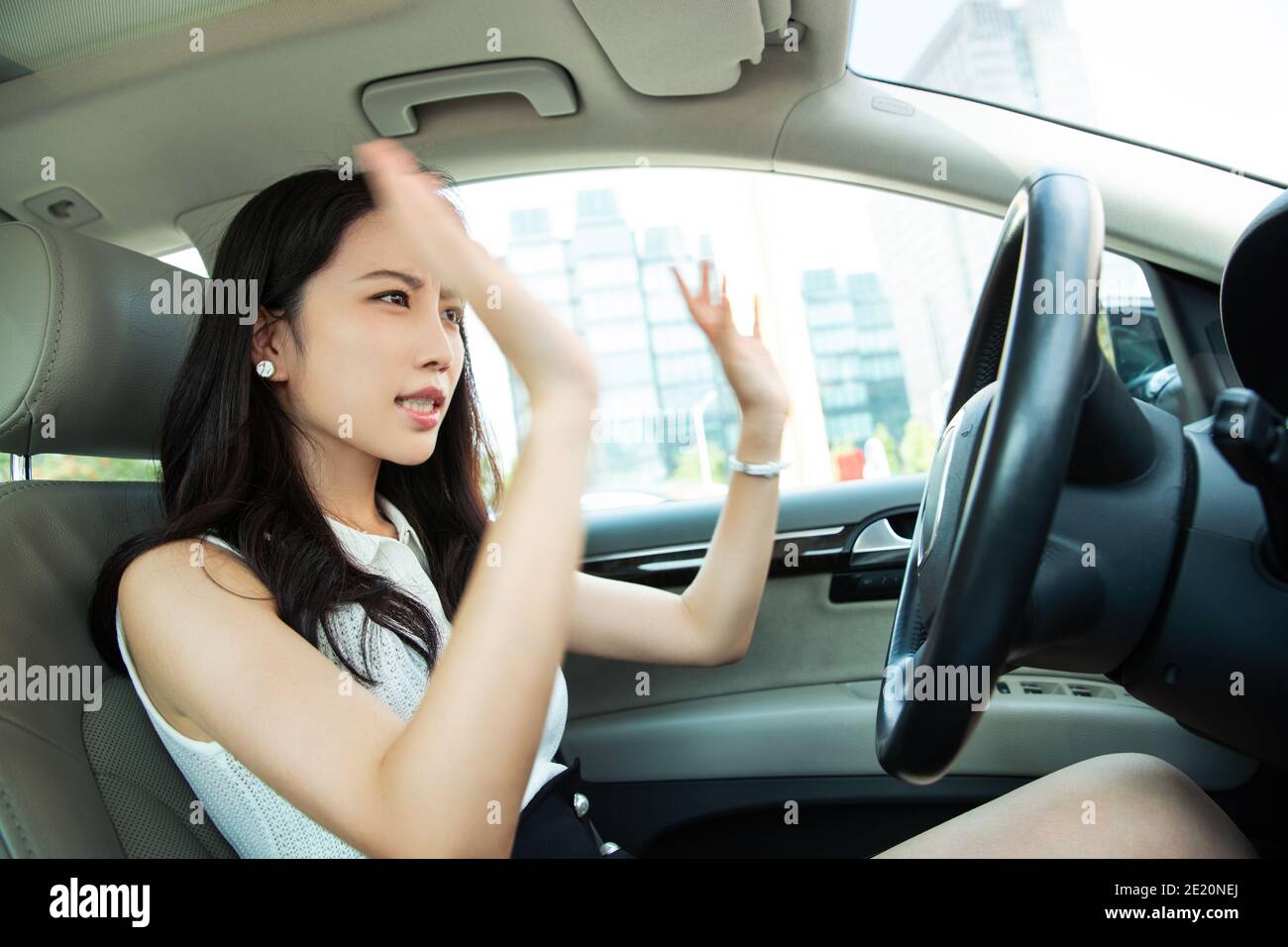Driving crazy young woman stock photo alamy