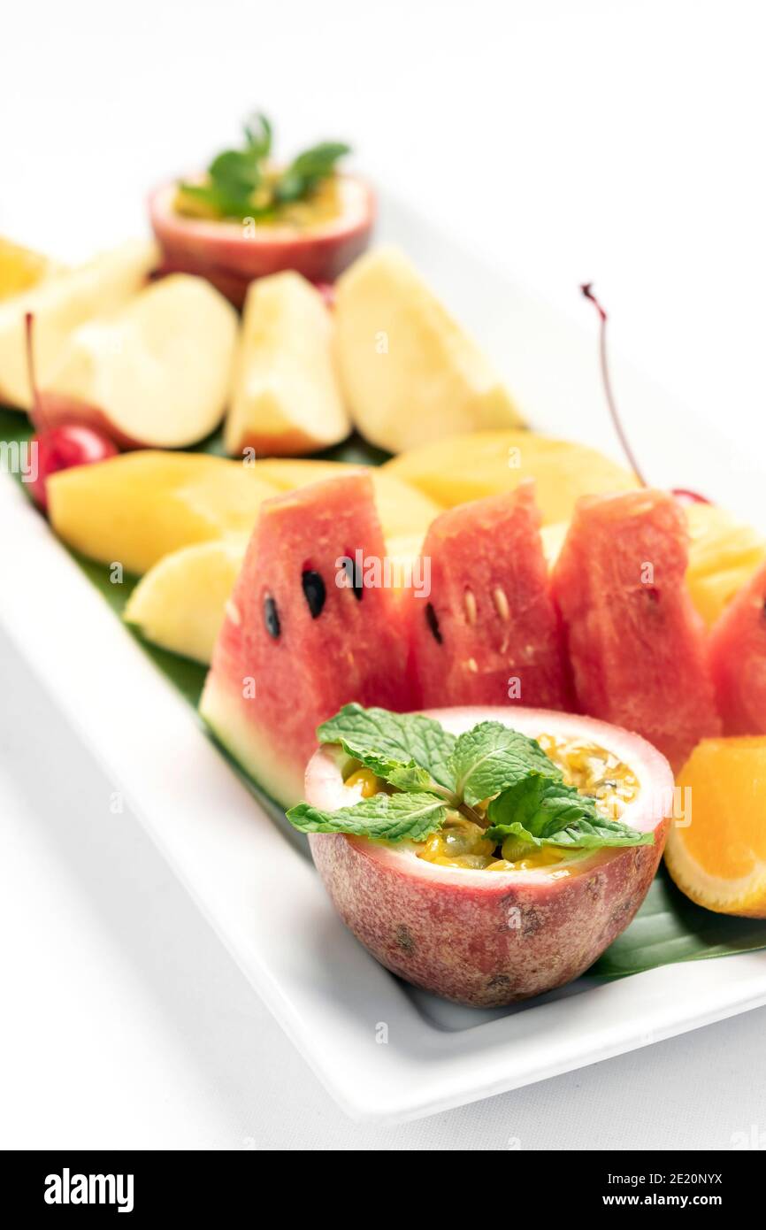 mixed fresh cut organic fruit salad platter Stock Photo Alamy