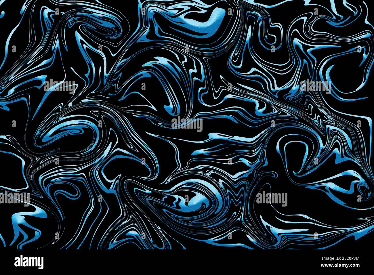 Abstract background illustration of liquid blue glitter paint swirls on  black background Stock Photo - Alamy