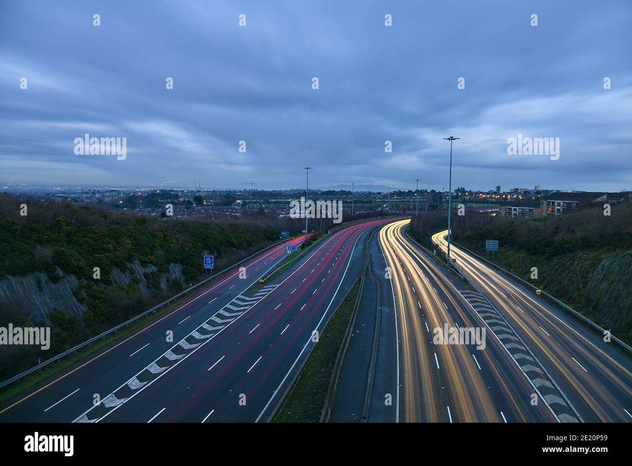 Beautiful very long exposure evening view of light trails of vehicles
