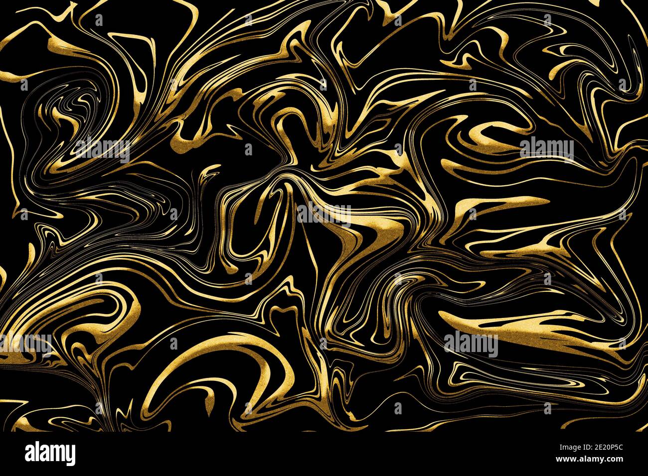 Abstract background illustration of liquid gold glitter paint swirls on  black background Stock Photo - Alamy