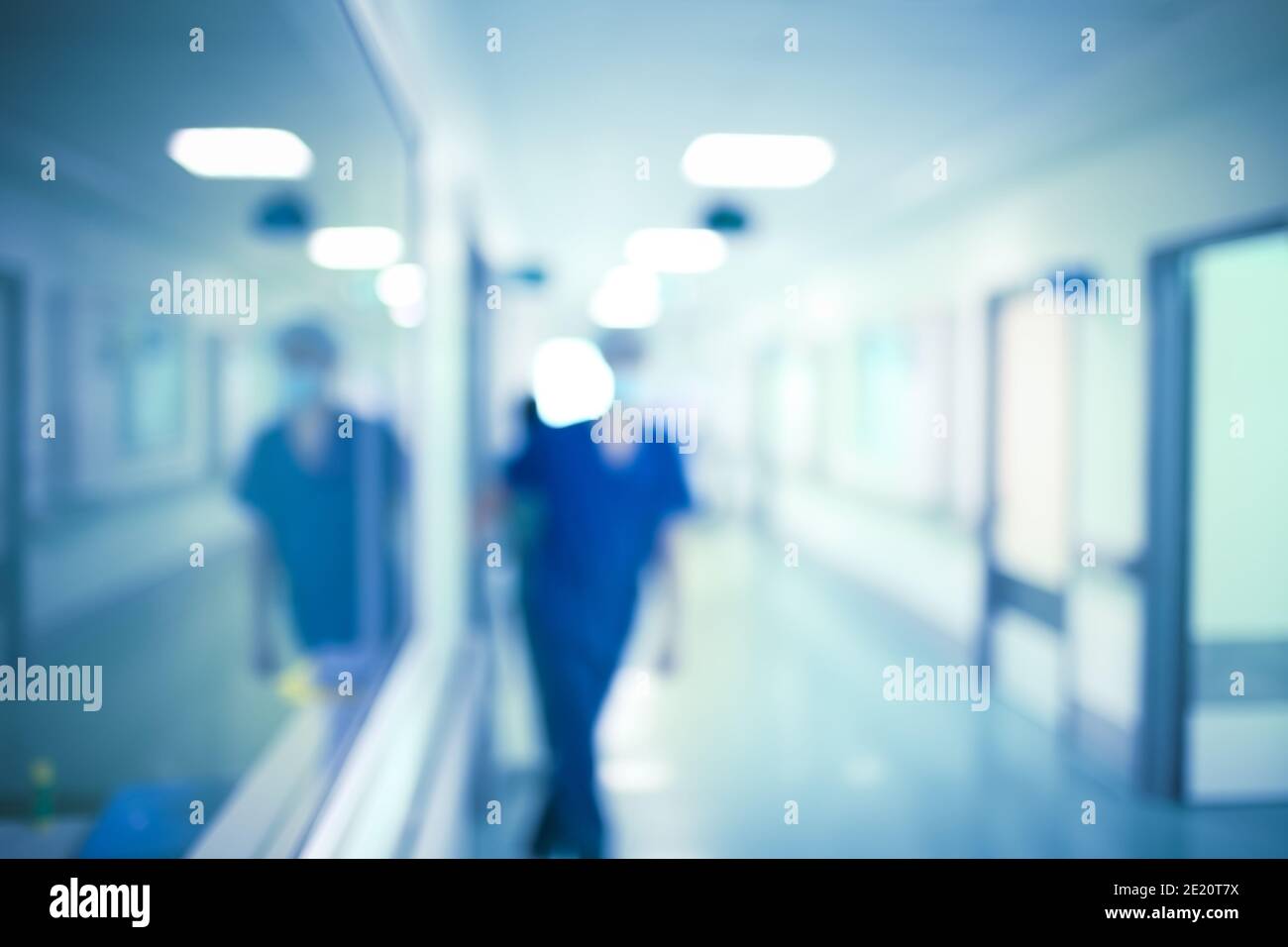 Medical worker in the hospital hall, unfocused background. Stock Photo