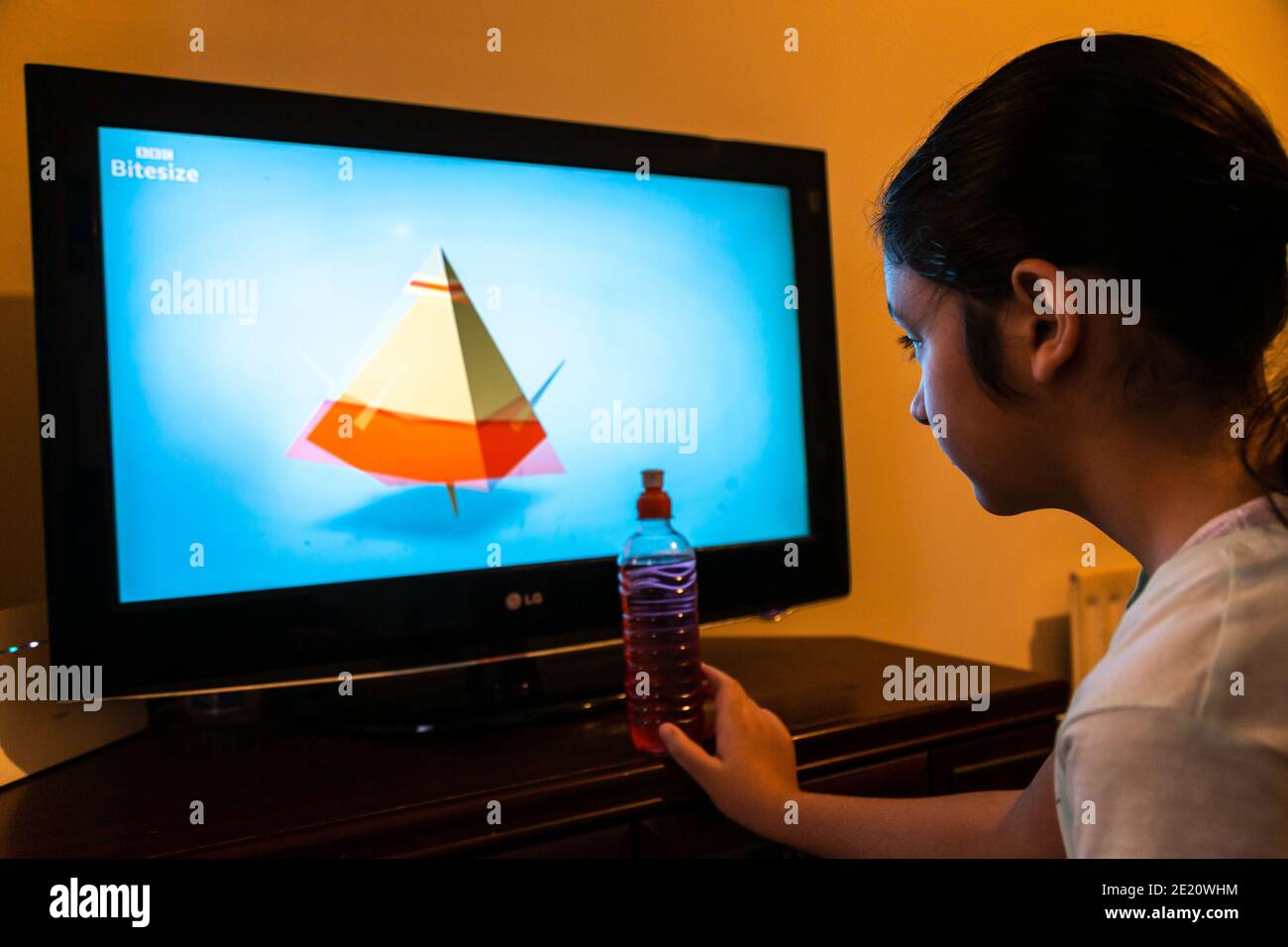 Old Hill, West Midlands, UK. 11th Jan, 2021. 10-year-old Ellie-May Pearson of Old Hill, West Midlands, watches the opening programme of the BBC's new Lockdown Learning service. The new TV service which launched this morning is committed to bringing hundreds of educational resources together to help with home schooling as schools are limiting its pupils to children of key workers and vulnerable children. Credit: Peter Lopeman/Alamy Live News Stock Photo