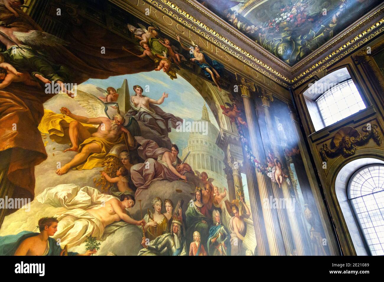 Interior of the painted hall by Sir James Thornhill at the Old Royal Naval College, Greenwich, London, UK Stock Photo