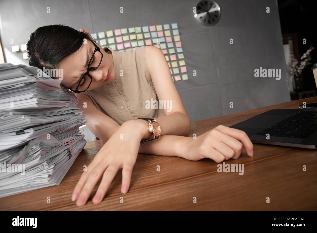 Work tired business lady Stock Photo