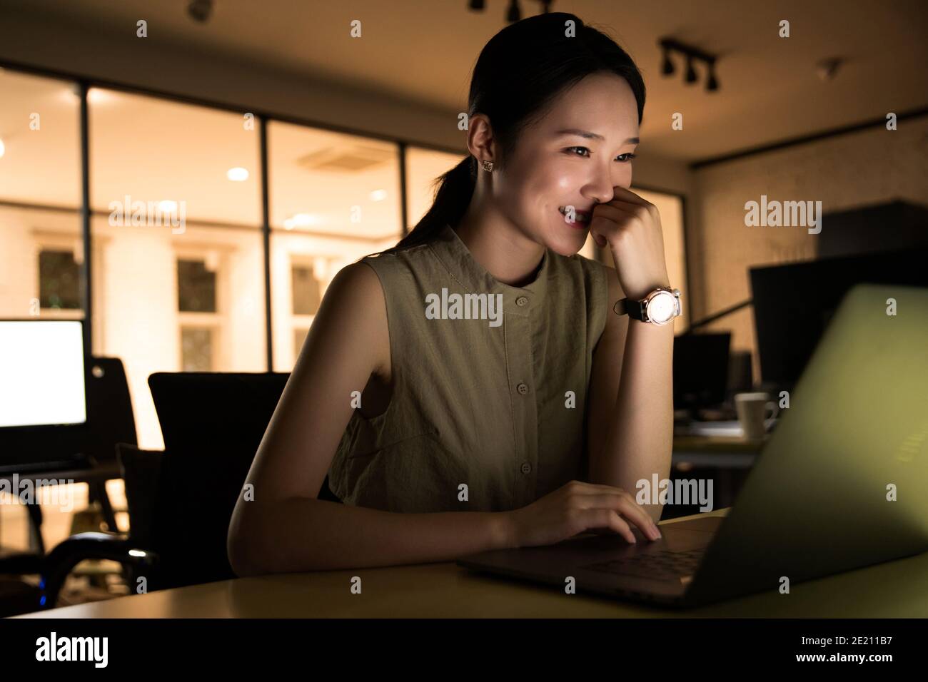 Business lady in the office to work overtime Stock Photo