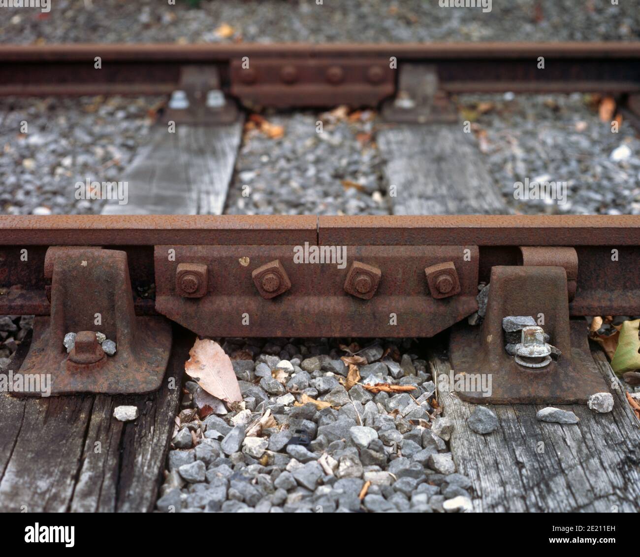 Old railway track jointed in Trafford Stock Photo