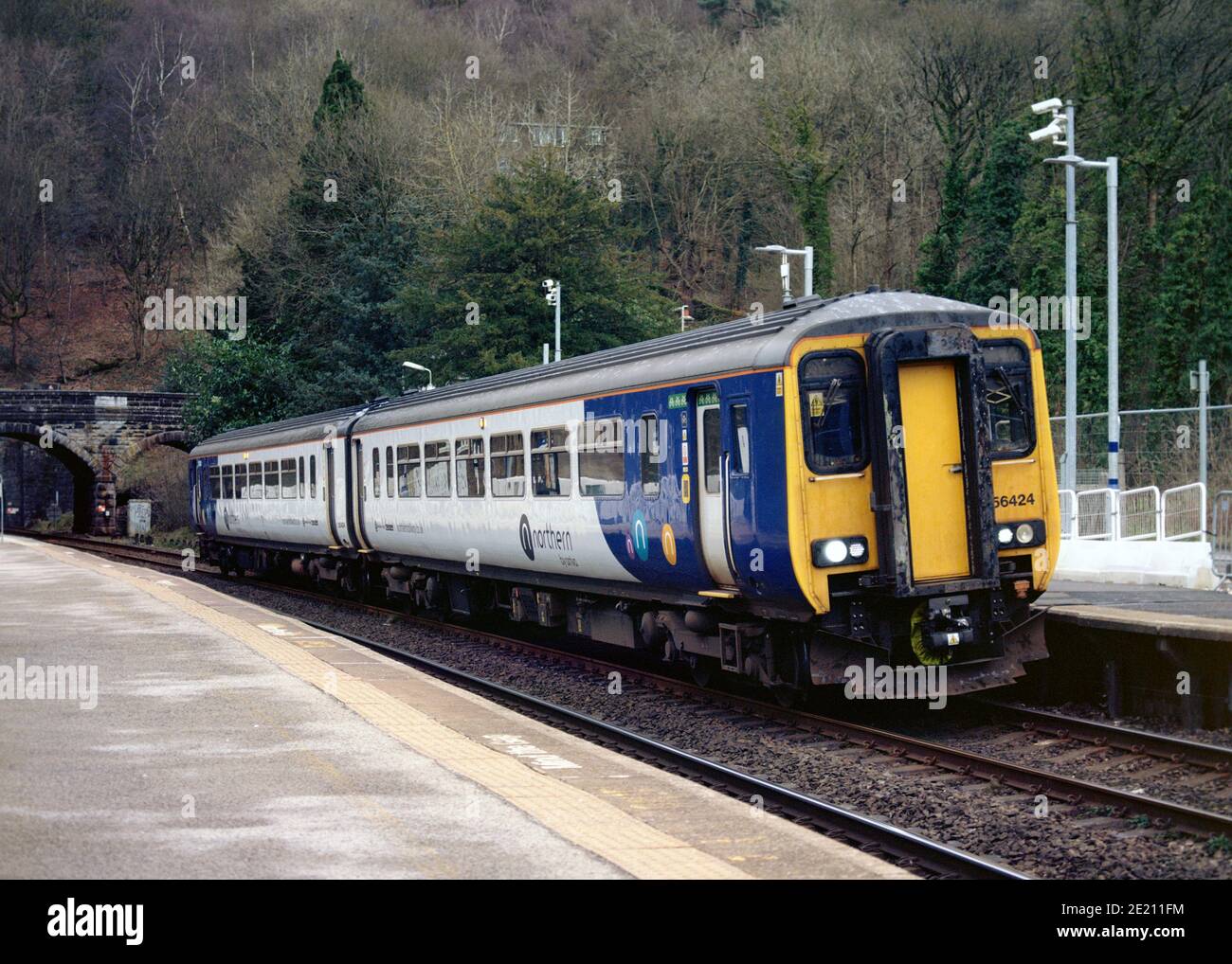 Grindleford, UK - February 2020: A local train operating by Northern stopped at Grindleford station. Stock Photo