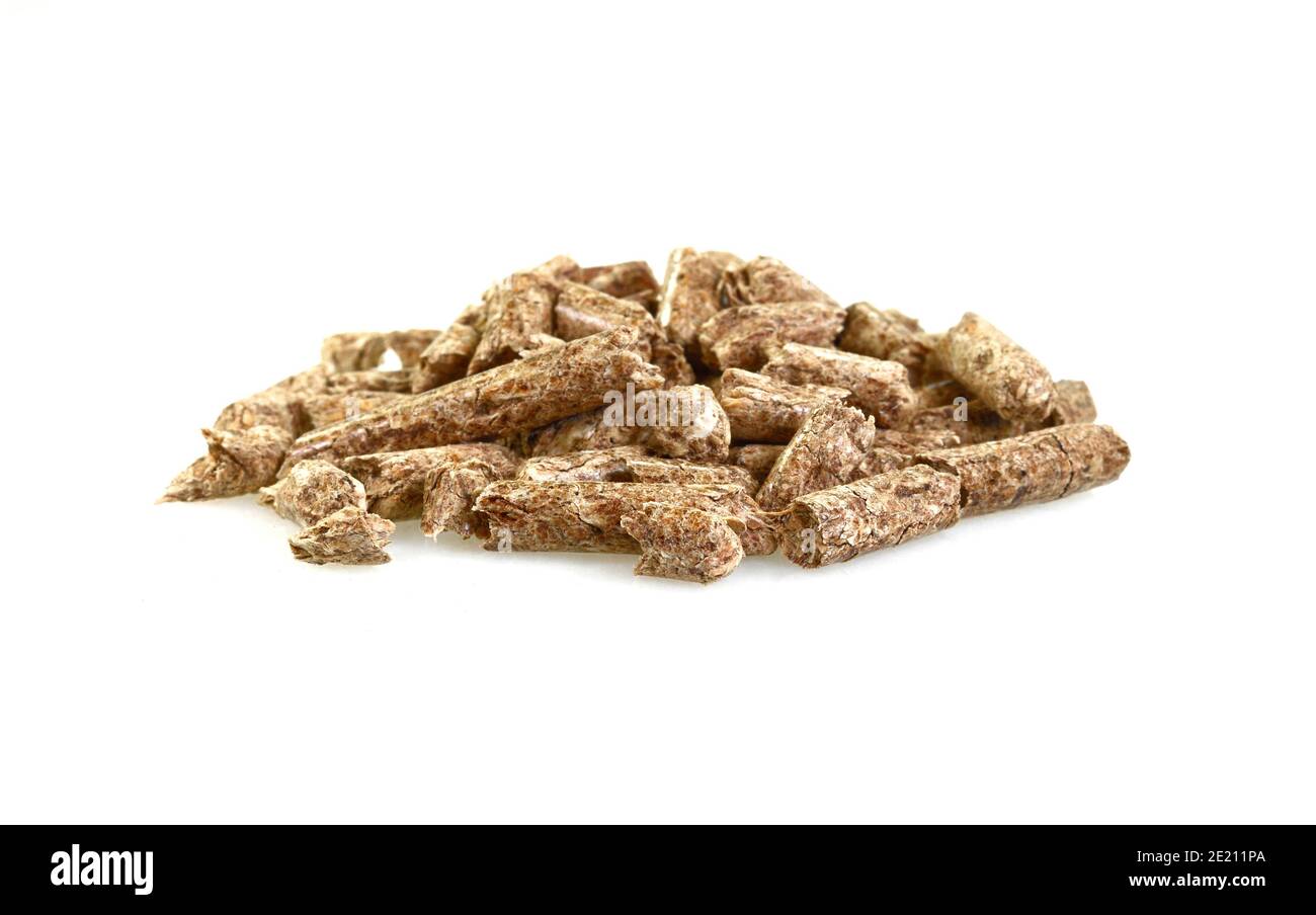 Close up on a pile of compressed wood pellets for use as an eco