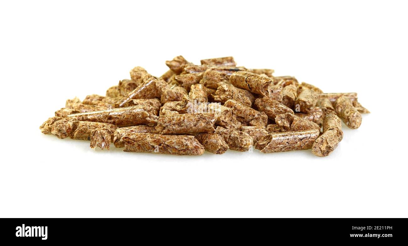 Close up on a pile of compressed wood pellets for use as an eco