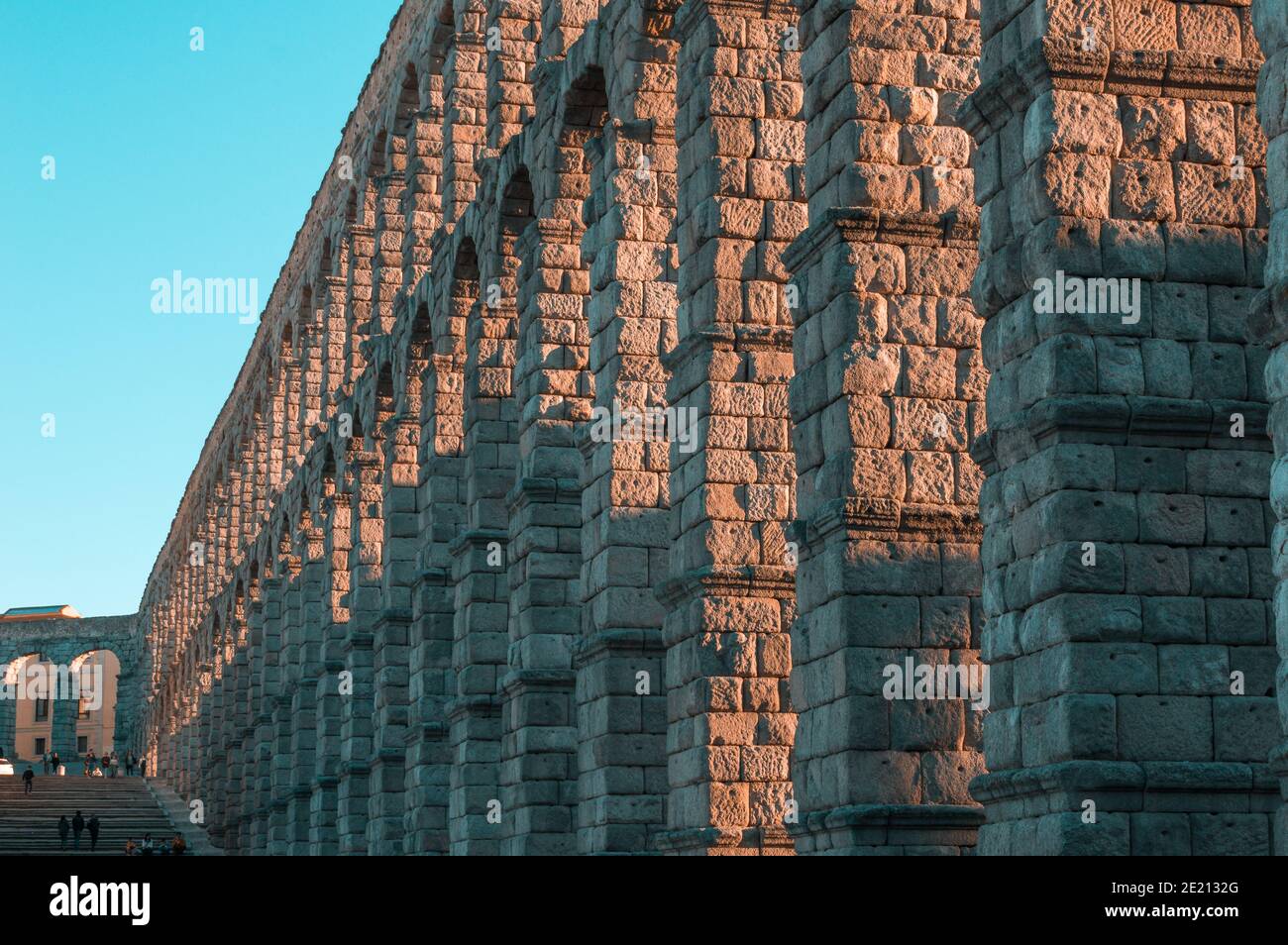 SEGOVIA, SPAIN Feb 23, 2020 Longitudinal view of Segovia's aqueduct