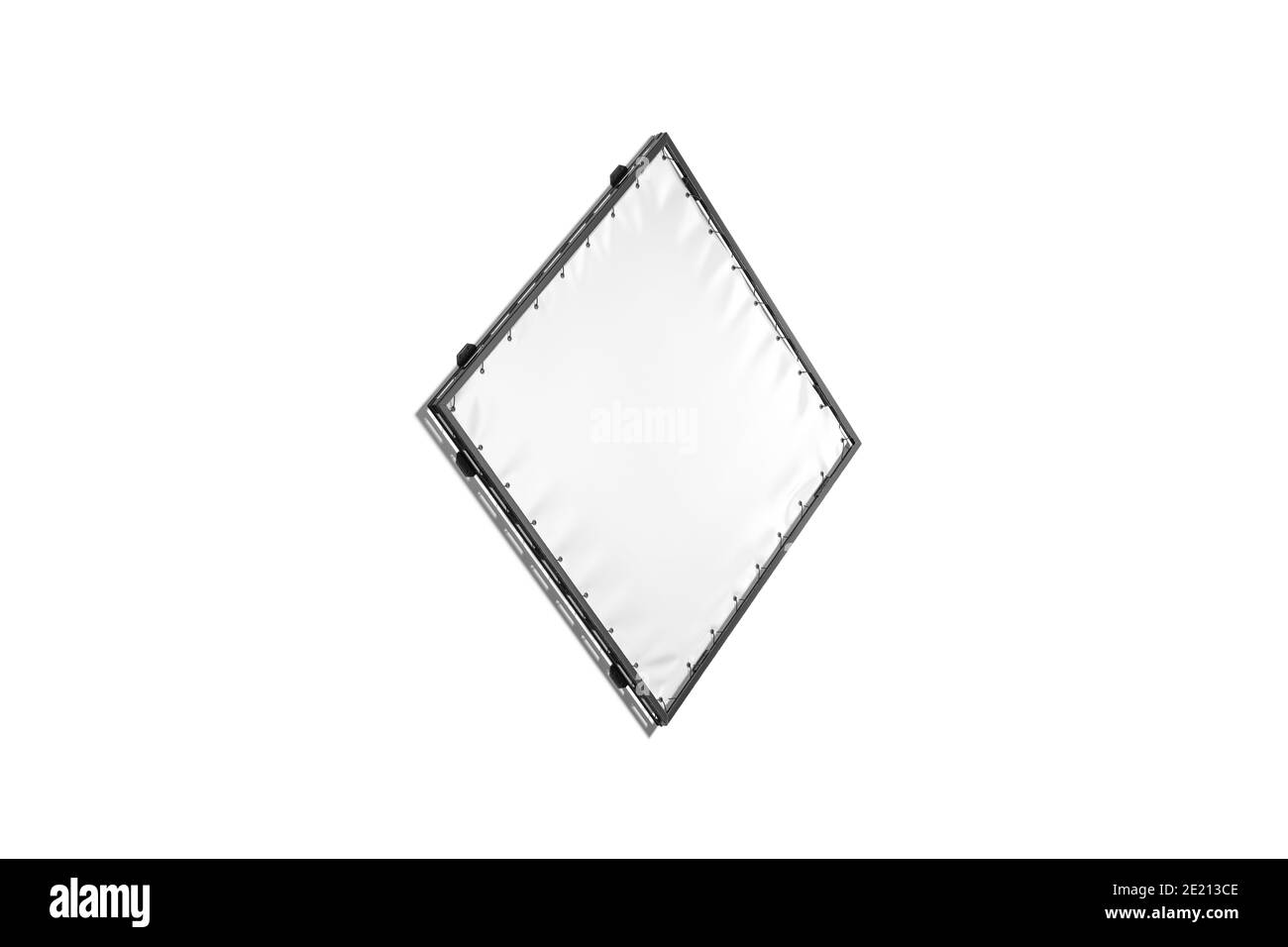 Blank white rhombus stretching banner with grip frame mockup, isolated, 3d rendering. Empty fabric advertise screen mock up, isolated, sive view. Clea Stock Photo