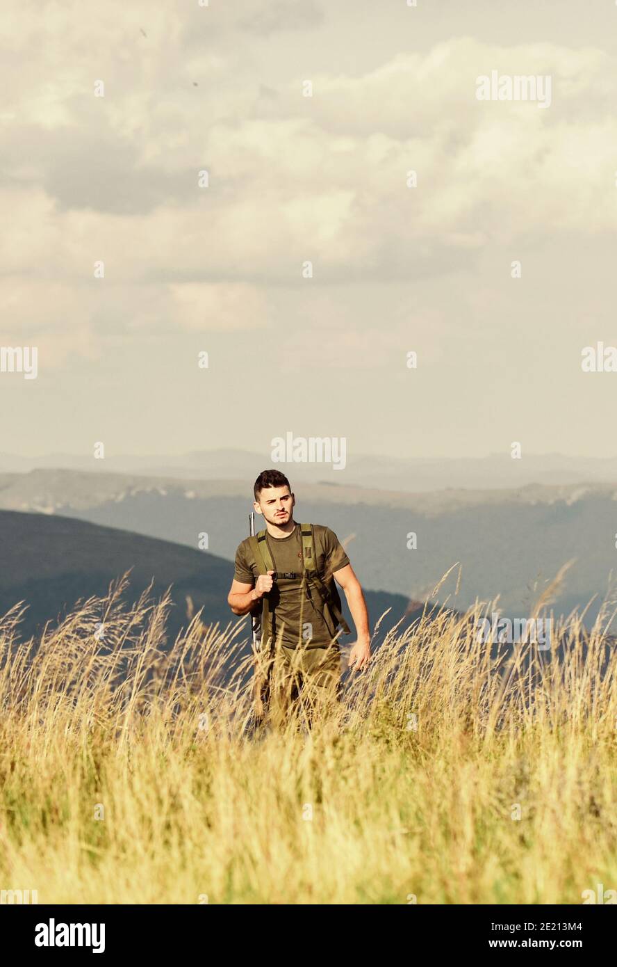 State border guard service. Protecting borders of motherland. Stop illegal  immigrants. Guard the borders. Soldier with rifle. Man with weapon military  clothes in field nature background. Army forces Stock Photo - Alamy
