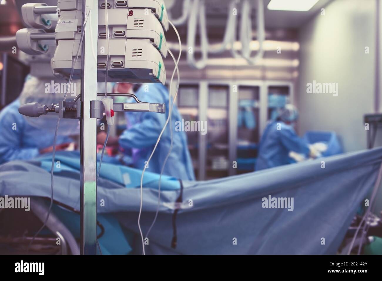 Equipment and doctors view during surgery. Stock Photo