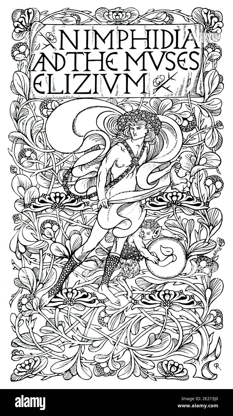 Nimphidia and the Muses, Title page design for Vale Press by Charles Ricketts, from 1897 The Studio an Illustrated Magazine of Fine and Applied Art Stock Photo