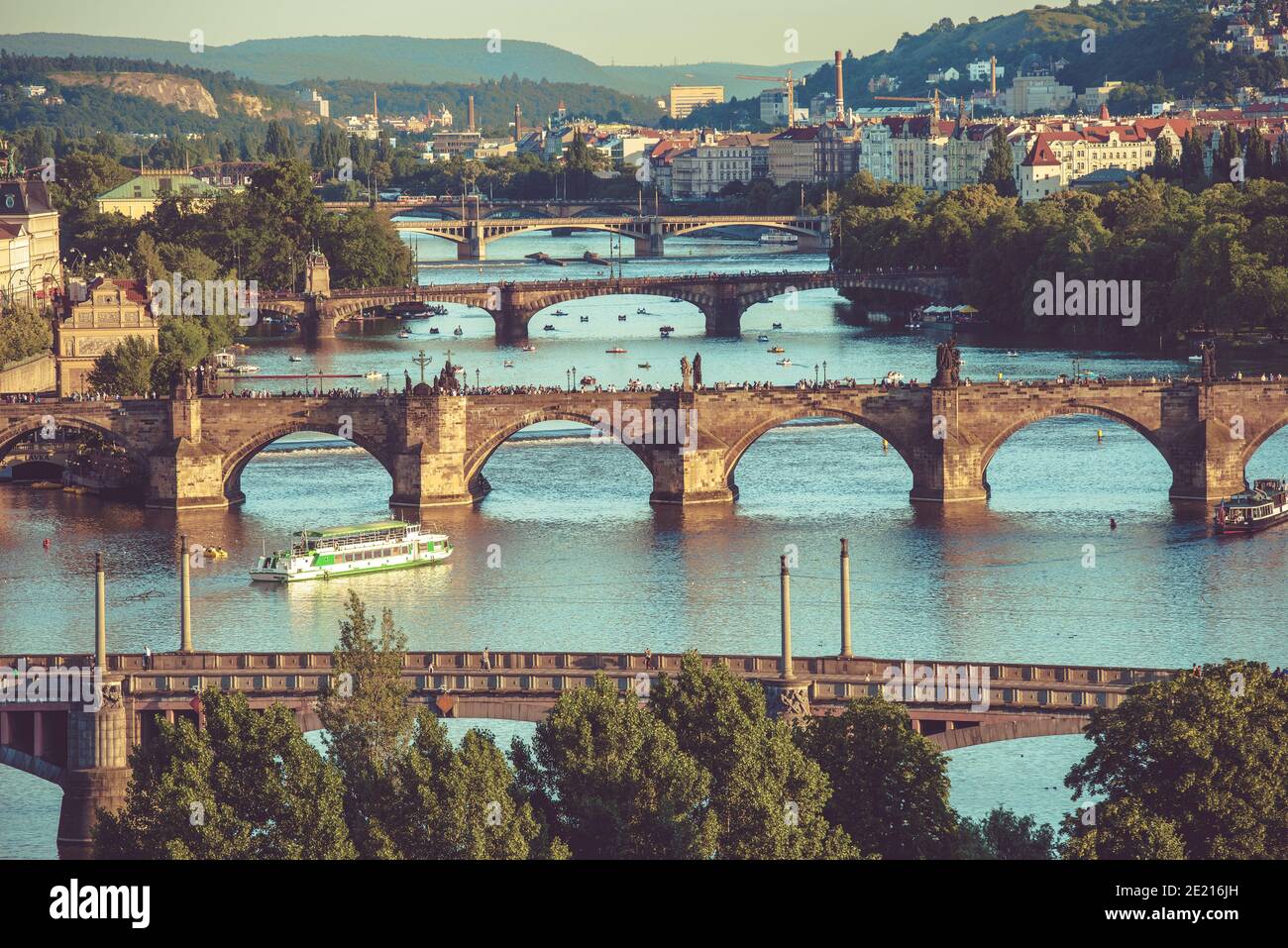The Prague Vltavas Bridges and Vintage Architecture. Czechia - Czech Republic. Stock Photo