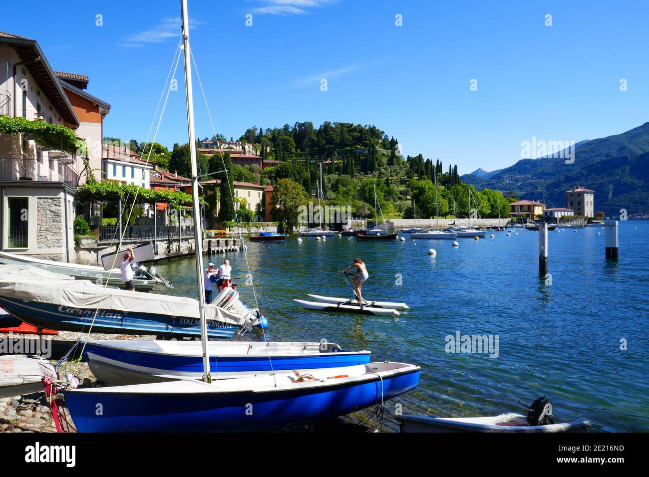 Italy, Lombardy, Como Lake, Lario, Bellagio, Pescallo - Waters, Boat, People, Stock Photo