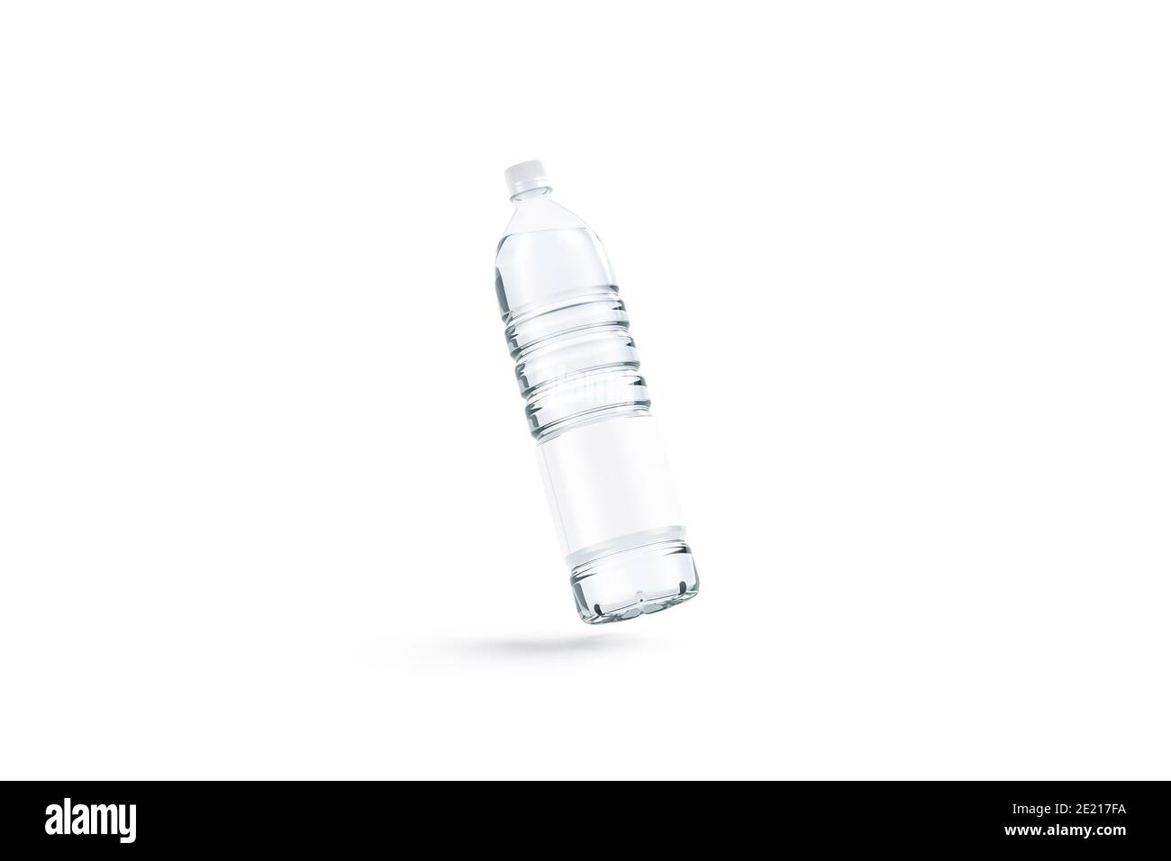 Blank transparent plastic bottle with water mockup, no gravity, 3d rendering. Empty disposable liter flask for mineral aqua mock up, isolated. Clear c Stock Photo