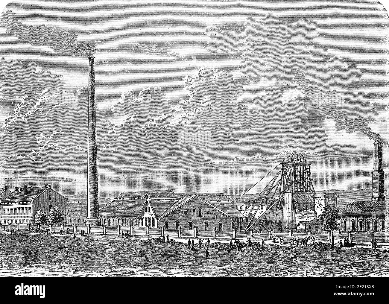 Neu-Staßfurt salt mine, Agatheschacht, Saxony-Anhalt, Germany, in 1878  /  Salzbergwerk Neu-Staßfurt, Agatheschacht, Sachsen-Anhalt, Deutschland, im Jahre 1878, Historisch, historical, digital improved reproduction of an original from the 19th century / digitale Reproduktion einer Originalvorlage aus dem 19. Jahrhundert, Stock Photo