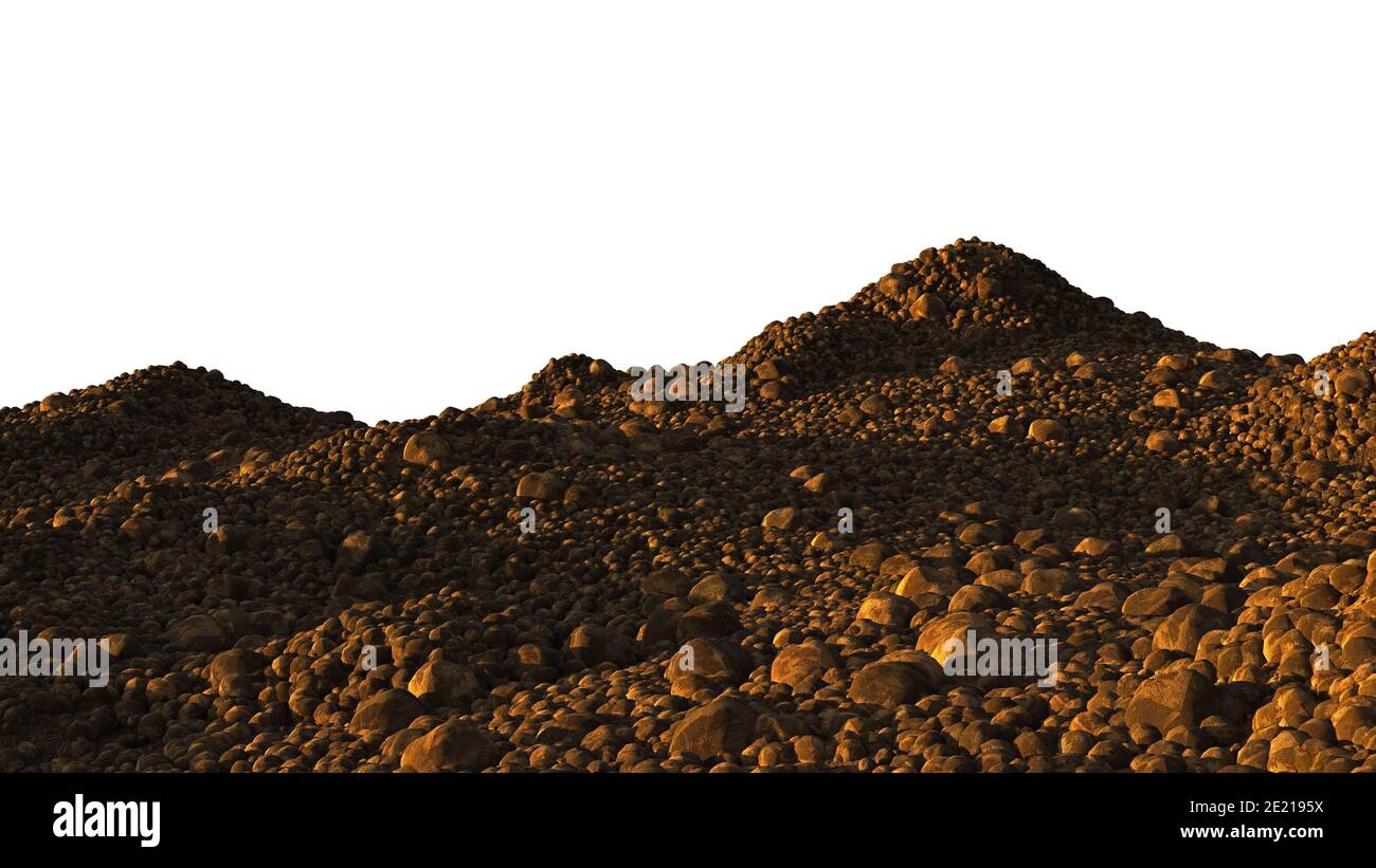 landscape with brown soil, rough ground isolated on white background Stock Photo
