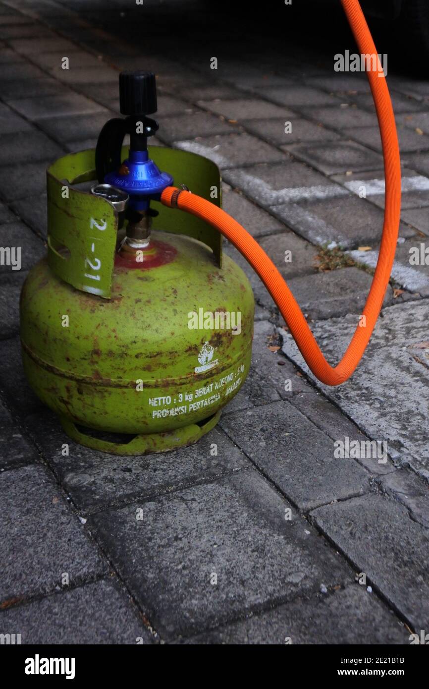 3 kilograms of 'LPG' gas cylinder for the poor, Stock Photo