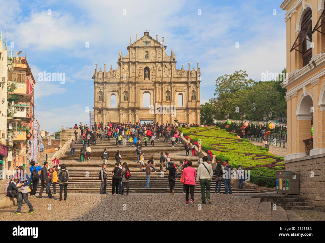 Macau, China.  Ruins of seventeenth century St. Paul's cathedral.  Ruinas do Sao Paulo.  Only the facade remains.  St. Paul's is part of the historic Stock Photo