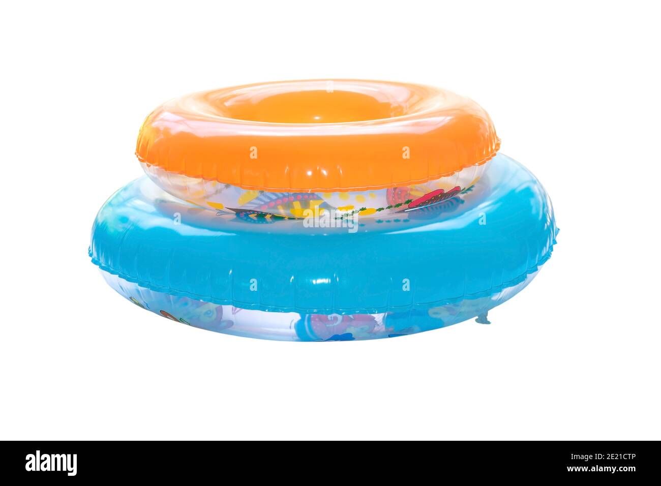 Group of colorful swim rings isolated on white background Stock Photo