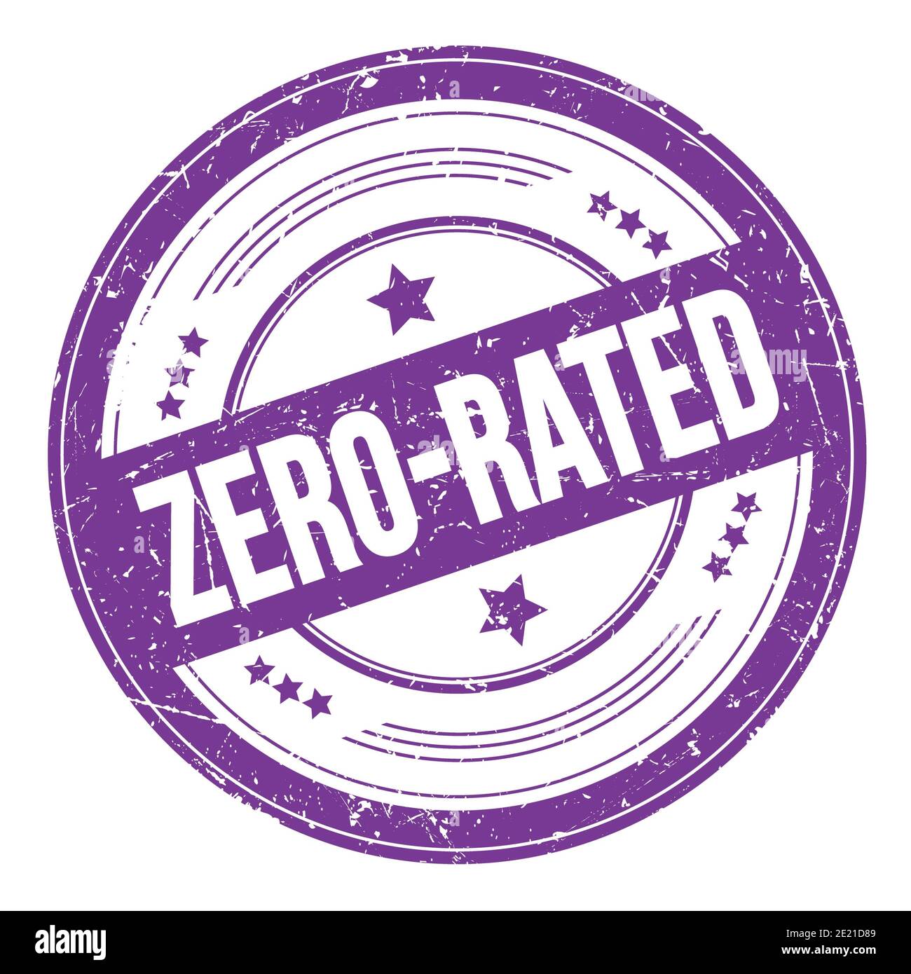 ZERORATED text on violet indigo round grungy texture stamp Stock Photo