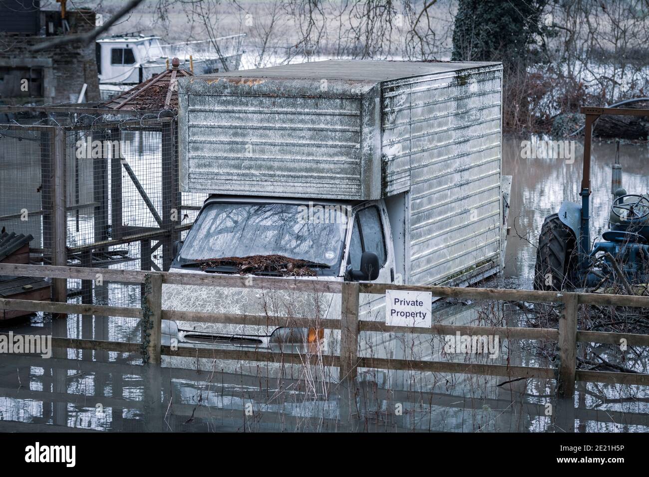 Van in flood Stock Photo