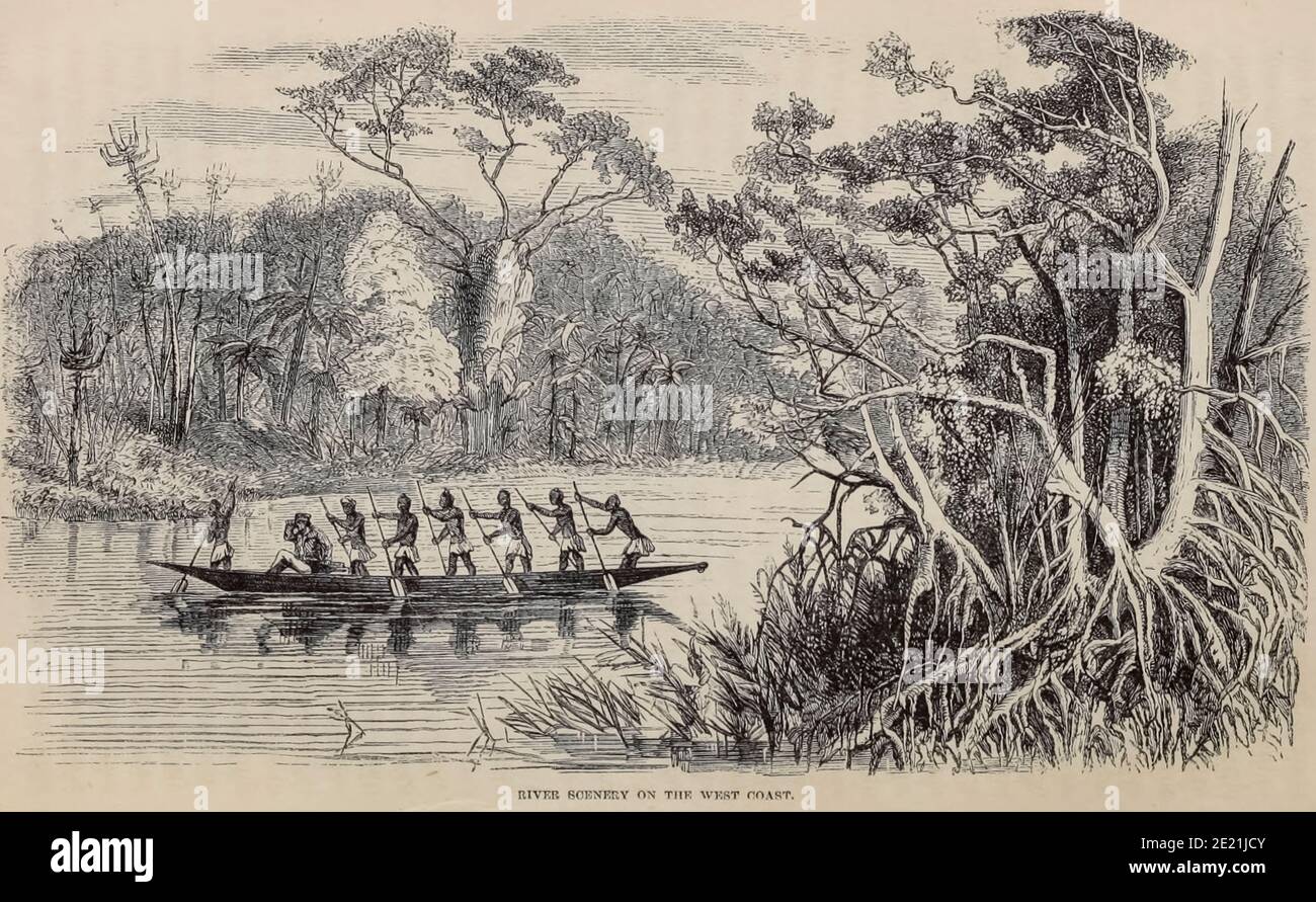 River Scenery on the West Coast From the Book ' Missionary travels and researches in South Africa ' including Sixteen Years Residence in the Interior of Africa. by Dr. David Livingstone Published in New York by Harper & Brothers 1858 Stock Photo